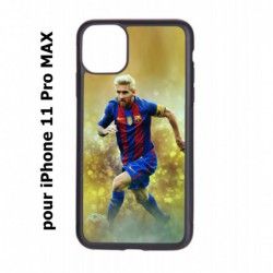 Coque noire pour Iphone 11 PRO MAX Lionel Messi FC Barcelone Foot fond jaune