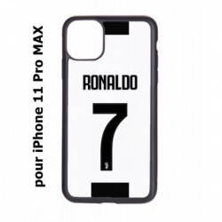 Coque noire pour Iphone 11 PRO MAX Ronaldo CR7 Juventus Foot numéro 7 fond blanc