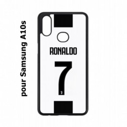 Coque noire pour Samsung Galaxy A10s Ronaldo CR7 Juventus Foot numéro 7 fond blanc