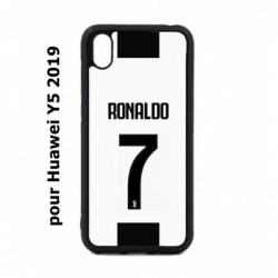 Coque noire pour Huawei Y5 2019 Ronaldo CR7 Juventus Foot numéro 7 fond blanc