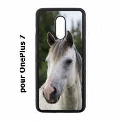 Coque noire pour OnePlus 7 Coque cheval blanc - tête de cheval