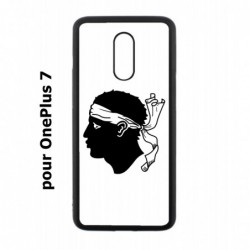 Coque noire pour OnePlus 7 Drapeau Corse Emblème - Écusson Argent à Tête de Maure