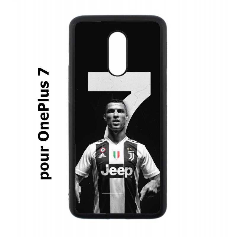 Coque noire pour OnePlus 7 Ronaldo CR7 Juventus Foot numéro 7