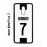 Coque noire pour OnePlus 7 Ronaldo CR7 Juventus Foot numéro 7 fond blanc