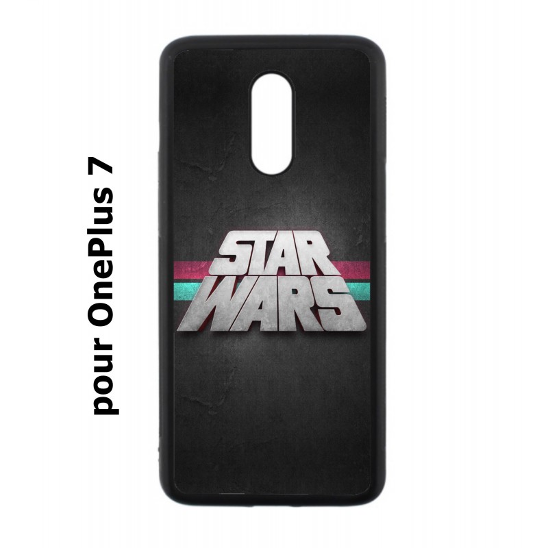 Coque noire pour OnePlus 7 logo Stars Wars fond gris - légende Star Wars