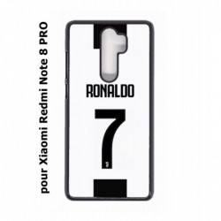 Coque noire pour Xiaomi Redmi Note 8 PRO Ronaldo CR7 Juventus Foot numéro 7 fond blanc