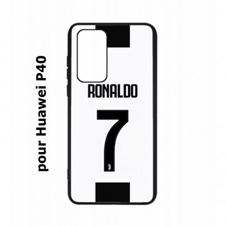 Coque noire pour Huawei P40 Ronaldo CR7 Juventus Foot numéro 7 fond blanc