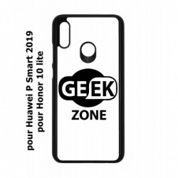 Coque noire pour Huawei P Smart 2019 Logo Geek Zone noir & blanc