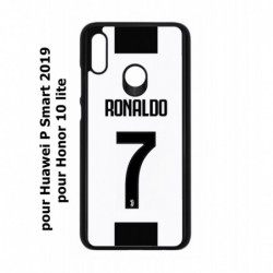 Coque noire pour Huawei P Smart 2019 Ronaldo CR7 Juventus Foot numéro 7 fond blanc
