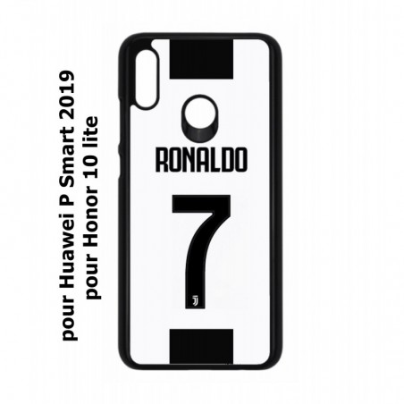 Coque noire pour Honor 10 Lite Ronaldo CR7 Juventus Foot numéro 7 fond blanc