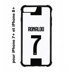 Coque noire pour IPHONE 7 PLUS/8 PLUS Ronaldo CR7 Juventus Foot numéro 7 fond blanc