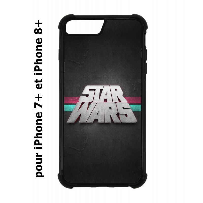 Coque noire pour IPHONE 7 PLUS/8 PLUS logo Stars Wars fond gris - légende Star Wars
