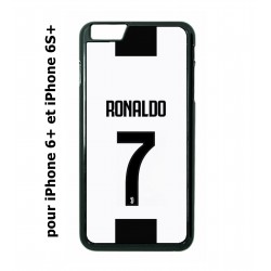 Coque noire pour IPHONE 6 PLUS/6S PLUS Ronaldo CR7 Juventus Foot numéro 7 fond blanc