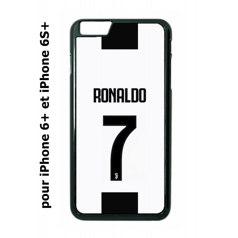 Coque noire pour IPHONE 6 PLUS/6S PLUS Ronaldo CR7 Juventus Foot numéro 7 fond blanc