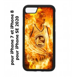 Coque noire pour iPhone 7/8 et iPhone SE 2020 Stephen Curry Golden State Warriors Basket - Curry en flamme