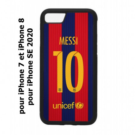Coque noire pour iPhone 7/8 et iPhone SE 2020 maillot 10 Lionel Messi FC Barcelone Foot