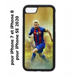 Coque noire pour iPhone 7/8 et iPhone SE 2020 Lionel Messi FC Barcelone Foot fond jaune