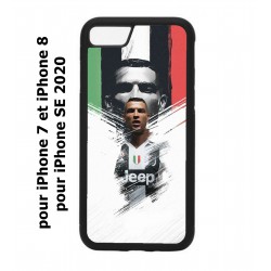 Coque noire pour iPhone 7/8 et iPhone SE 2020 Ronaldo CR7 Foot Turin
