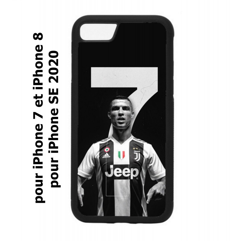 Coque noire pour iPhone 7/8 et iPhone SE 2020 Ronaldo CR7 Foot Turin numéro 7
