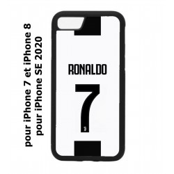 Coque noire pour iPhone 7/8 et iPhone SE 2020 Ronaldo CR7 Foot Turin numéro 7 fond blanc