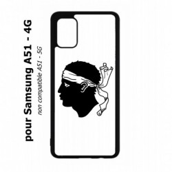 Coque noire pour Samsung Galaxy A51 - 4G Drapeau Corse Emblème - Écusson Argent à Tête de Maure