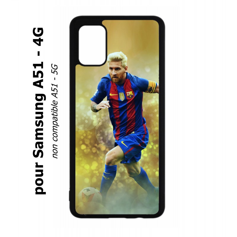 Coque noire pour Samsung Galaxy A51 - 4G Lionel Messi FC Barcelone Foot fond jaune