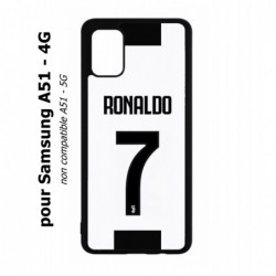 Coque noire pour Samsung Galaxy A51 - 4G Ronaldo CR7 Foot Turin numéro 7 fond blanc