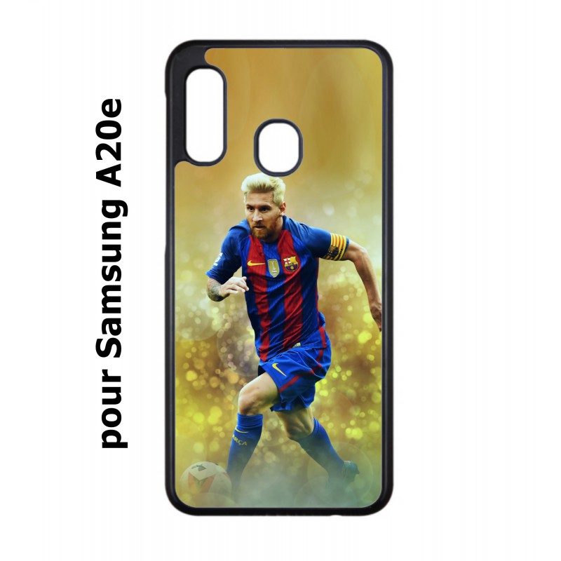 Coque noire pour Samsung Galaxy A20e Lionel Messi FC Barcelone Foot fond jaune