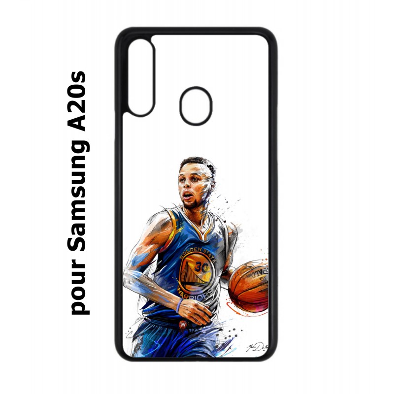 Coque noire pour Samsung Galaxy A20s Stephen Curry Golden State Warriors dribble Basket