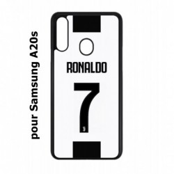 Coque noire pour Samsung Galaxy A20s Cristiano CR 7 Ronaldo Foot Turin numéro 7 fond blanc