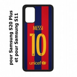 Coque noire pour Samsung Galaxy S20 Plus / S11 maillot 10 Lionel Messi FC Barcelone Foot