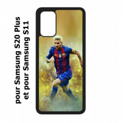 Coque noire pour Samsung Galaxy S20 Plus / S11 Lionel Messi FC Barcelone Foot fond jaune