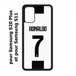 Coque noire pour Samsung Galaxy S20 Plus / S11 Cristiano CR 7 Ronaldo Foot Turin numéro 7 fond blanc