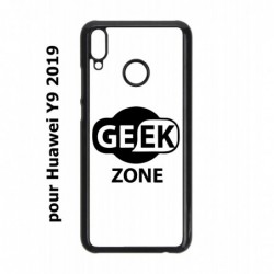 Coque noire pour Huawei Y9 2019 Logo Geek Zone noir & blanc