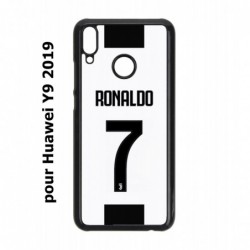 Coque noire pour Huawei Y9 2019 Cristiano CR 7 Ronaldo Foot Turin numéro 7 fond blanc
