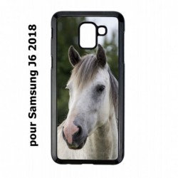 Coque noire pour Samsung Galaxy J6 2018 Coque cheval blanc - tête de cheval