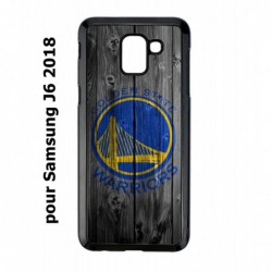Coque noire pour Samsung Galaxy J6 2018 Stephen Curry emblème Golden State Warriors Basket fond bois