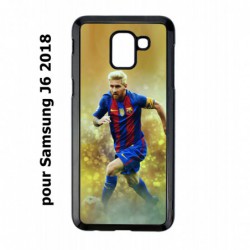 Coque noire pour Samsung Galaxy J6 2018 Lionel Messi FC Barcelone Foot fond jaune