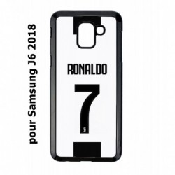 Coque noire pour Samsung Galaxy J6 2018 Cristiano CR 7 Ronaldo Foot Turin numéro 7 fond blanc