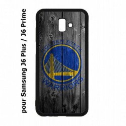 Coque noire pour Samsung Galaxy J6 Plus / J6 Prime Stephen Curry emblème Golden State Warriors Basket fond bois