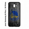 Coque noire pour Samsung Galaxy J6 Plus / J6 Prime Stephen Curry emblème Golden State Warriors Basket fond bois