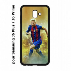 Coque noire pour Samsung Galaxy J6 Plus / J6 Prime Lionel Messi FC Barcelone Foot fond jaune