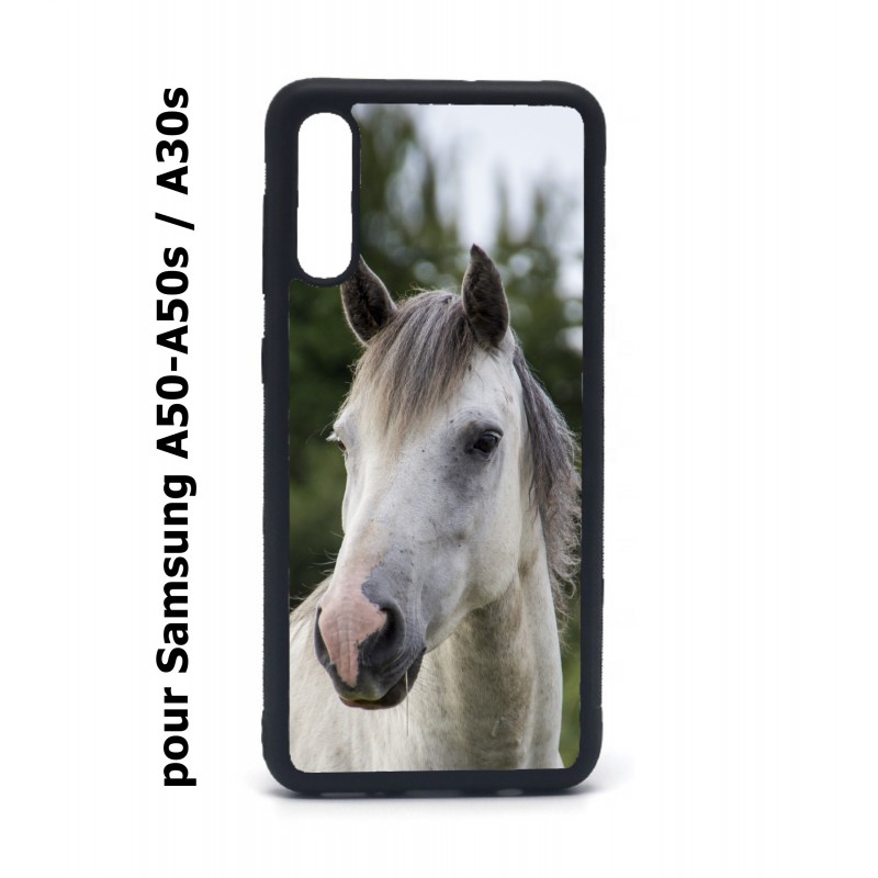 Coque noire pour Samsung Galaxy A50 A50S et A30S Coque cheval blanc - tête de cheval