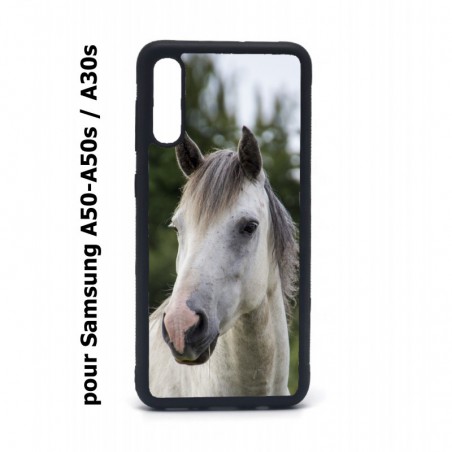 Coque noire pour Samsung Galaxy A50 A50S et A30S Coque cheval blanc - tête de cheval
