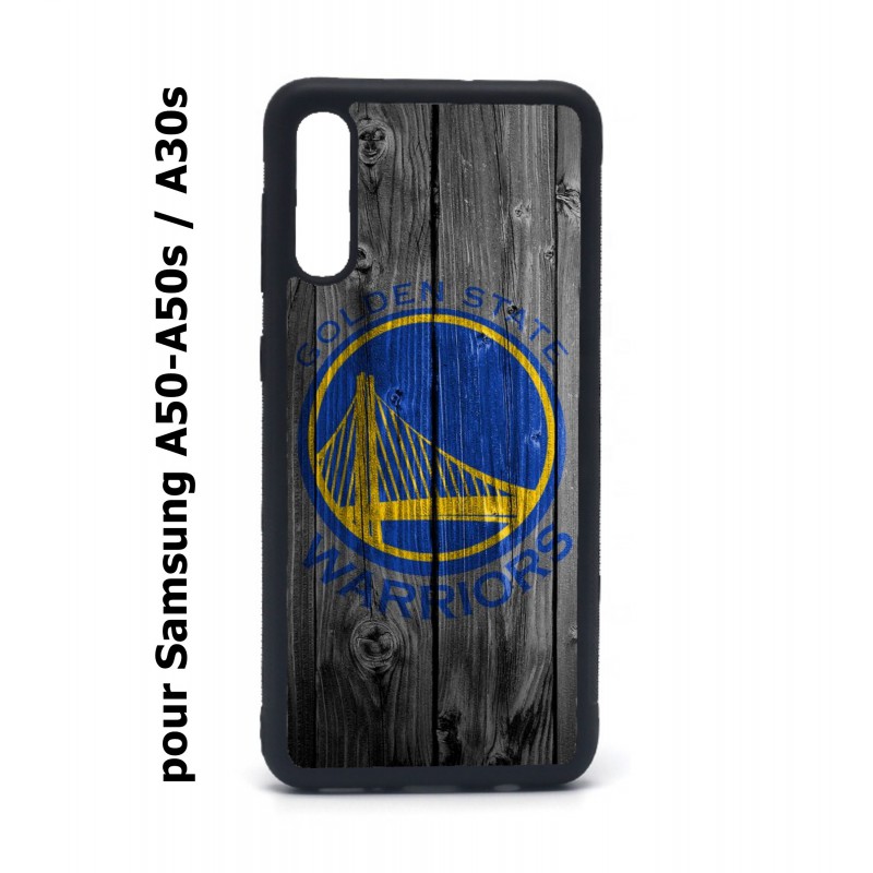 Coque noire pour Samsung Galaxy A50 A50S et A30S Stephen Curry emblème Golden State Warriors Basket fond bois