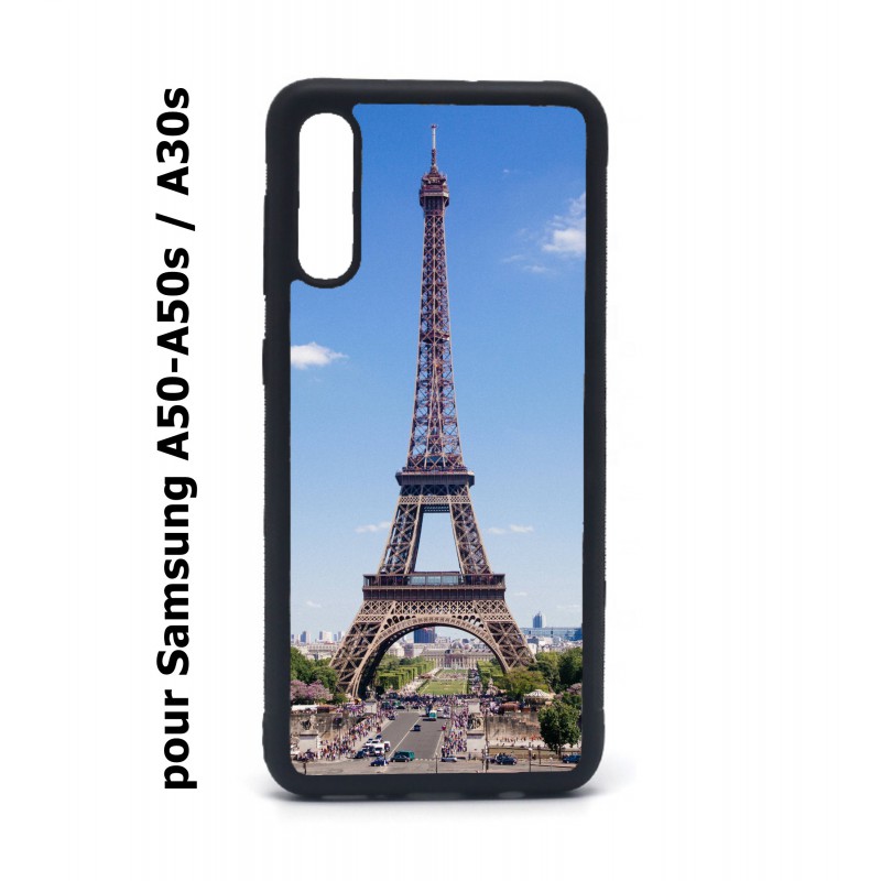 Coque noire pour Samsung Galaxy A50 A50S et A30S Tour Eiffel Paris France
