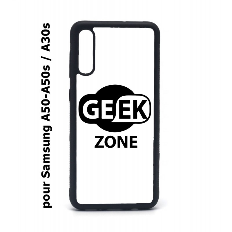 Coque noire pour Samsung Galaxy A50 A50S et A30S Logo Geek Zone noir & blanc