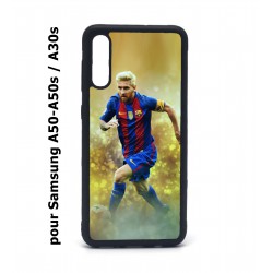 Coque noire pour Samsung Galaxy A50 A50S et A30S Lionel Messi FC Barcelone Foot fond jaune