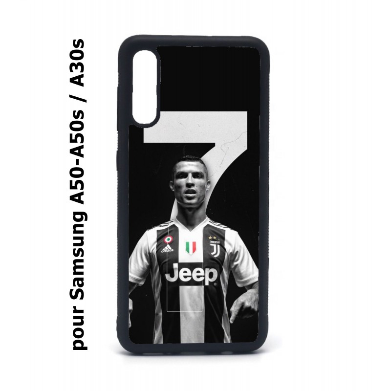 Coque noire pour Samsung Galaxy A50 A50S et A30S Cristiano CR 7 Ronaldo Foot Turin numéro 7