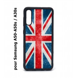 Coque noire pour Samsung Galaxy A50 A50S et A30S Drapeau Royaume uni - United Kingdom Flag